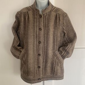 Enoch Griffiths Vintage 80s Wool Jacket Coat Striped Cream Brown Women’s Size M